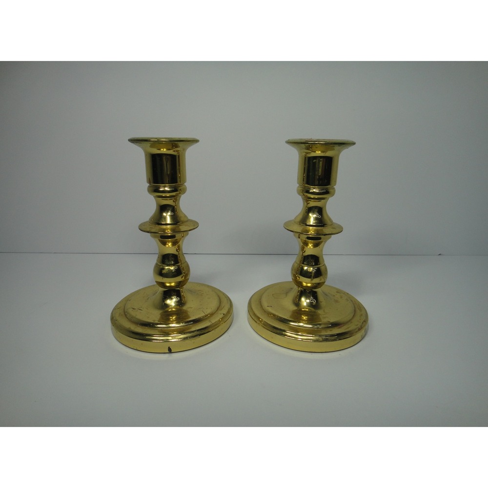 Baldwin Forged Brass Candlestick Holders Set of 2 Polished Gold Taper 4.75 Inch
